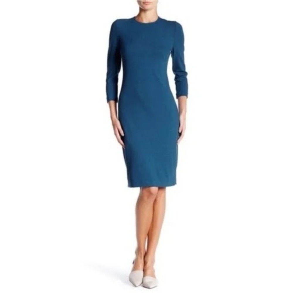 Vince. Blue Textured Ponte Long Sleeve‎ Sheath Dress - XXS